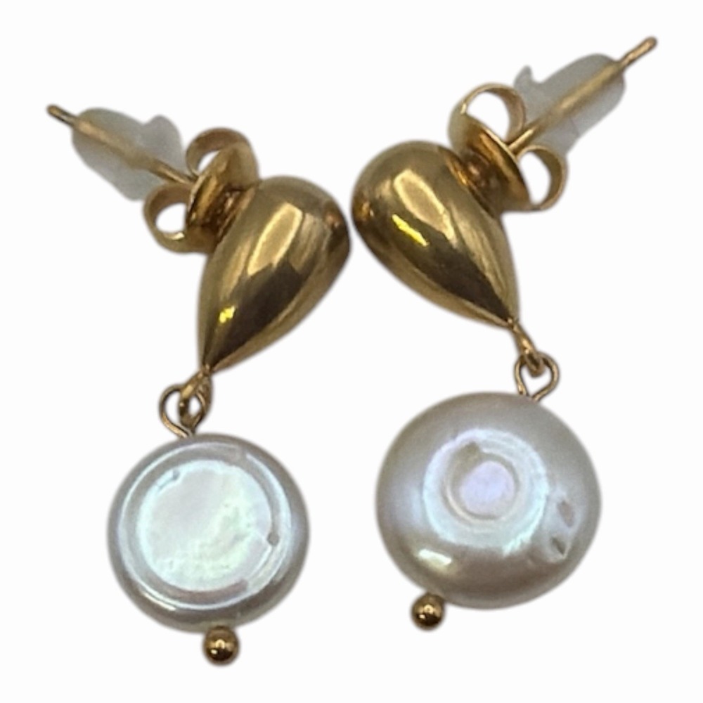 Stainless Steel Pearl Drop Earrings | Hypoallergenic Gold Tone Dangle Earrings‎
